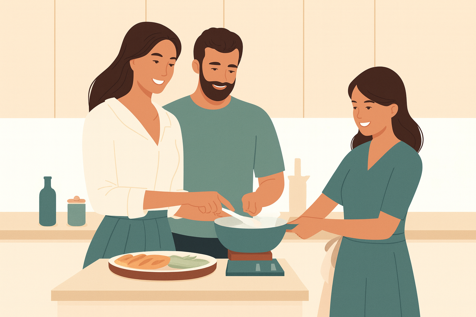 Family cooking together